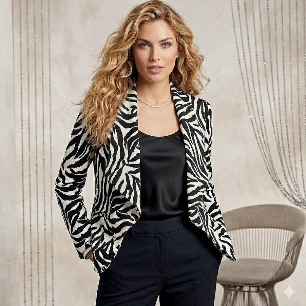 Le Chateau Black and White Zebra Print Blazer